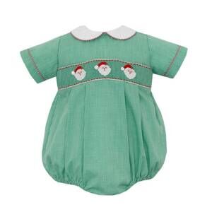 NEW PETIT BEBE girl's santa smocked gingham bubble in green